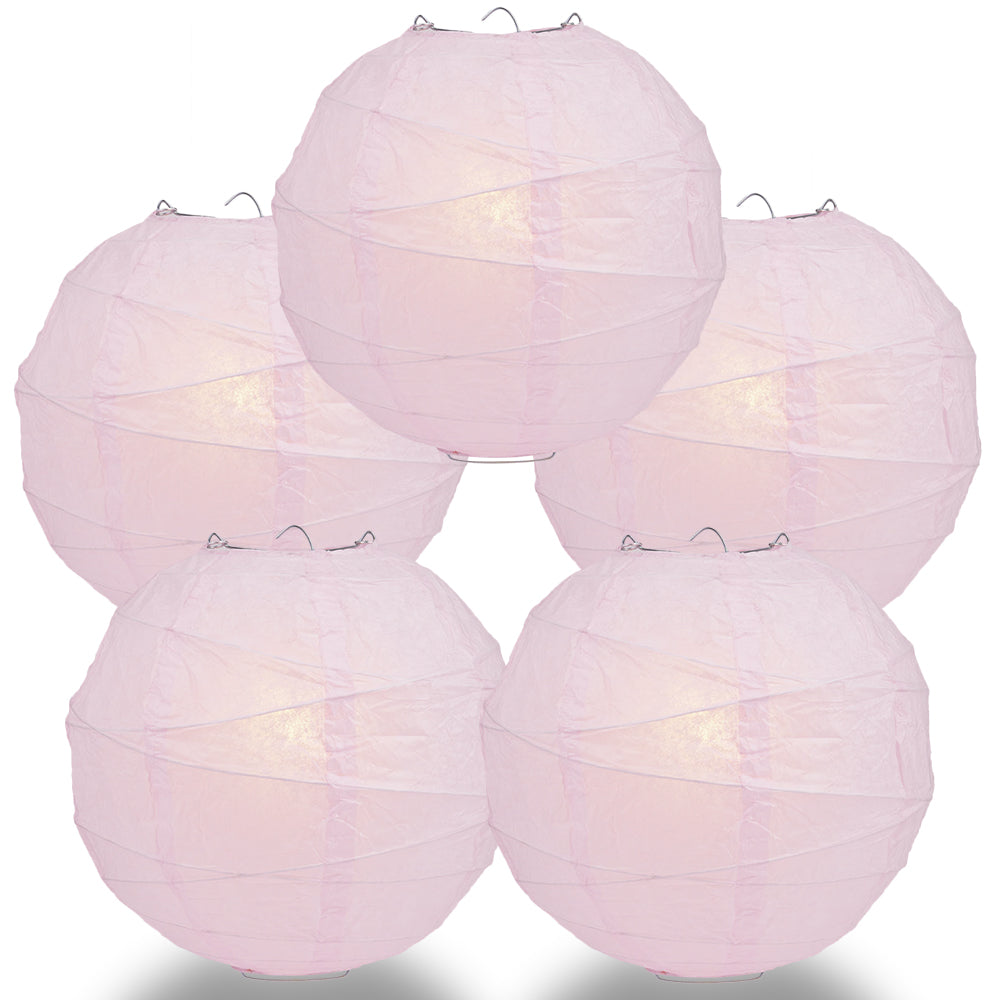 5 PACK | 12"  Pink Crisscross Ribbing, Hanging Paper Lanterns - PaperLanternStore.com - Paper Lanterns, Decor, Party Lights & More