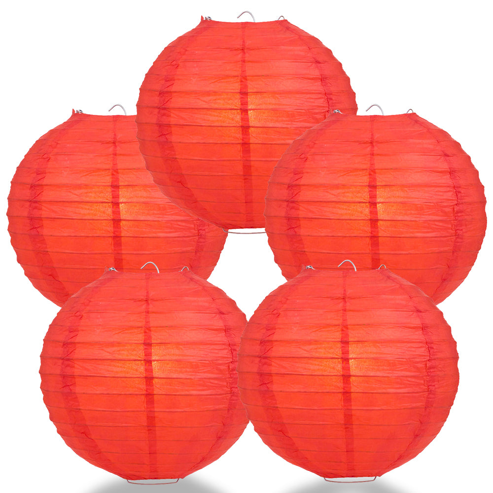 5 PACK | 12&quot; Red Even Ribbing Round Paper Lanterns - PaperLanternStore.com - Paper Lanterns, Decor, Party Lights &amp; More