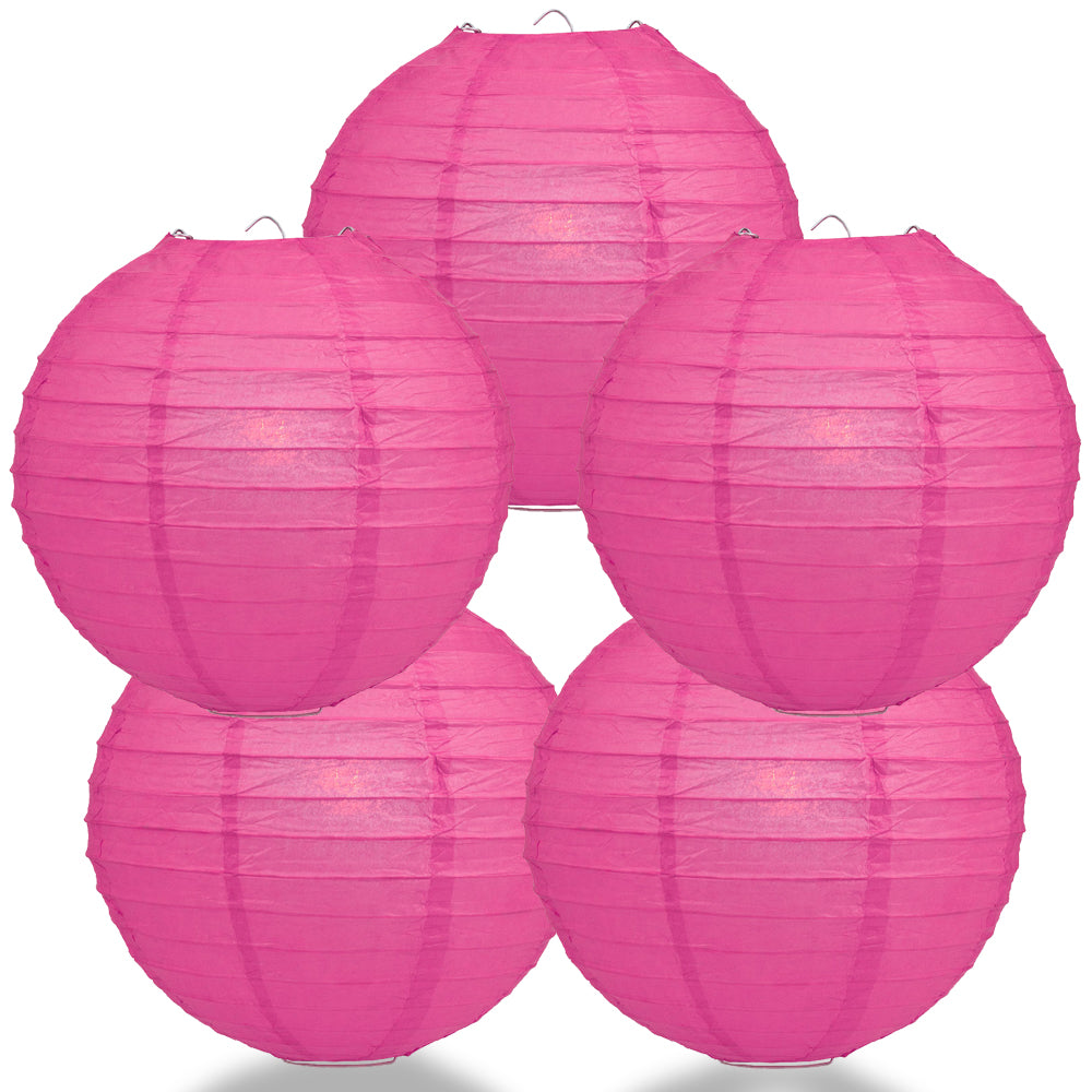 5 PACK | 12" Fuchsia / Hot Pink Even Ribbing Round Paper Lanterns - PaperLanternStore.com - Paper Lanterns, Decor, Party Lights & More