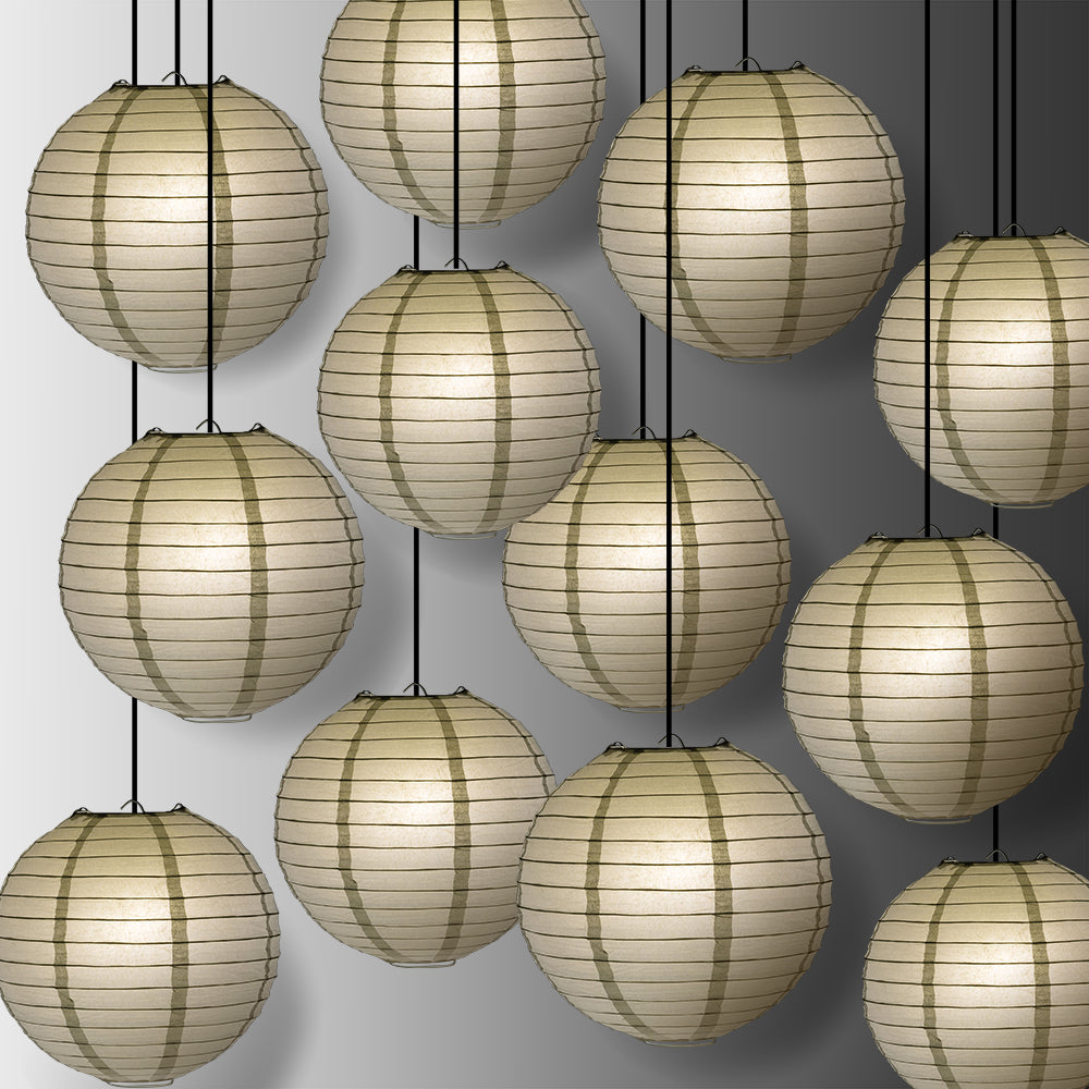 12 PACK | 12" Silver Even Ribbing Round Paper Lantern, Hanging Combo Set - PaperLanternStore.com - Paper Lanterns, Decor, Party Lights & More