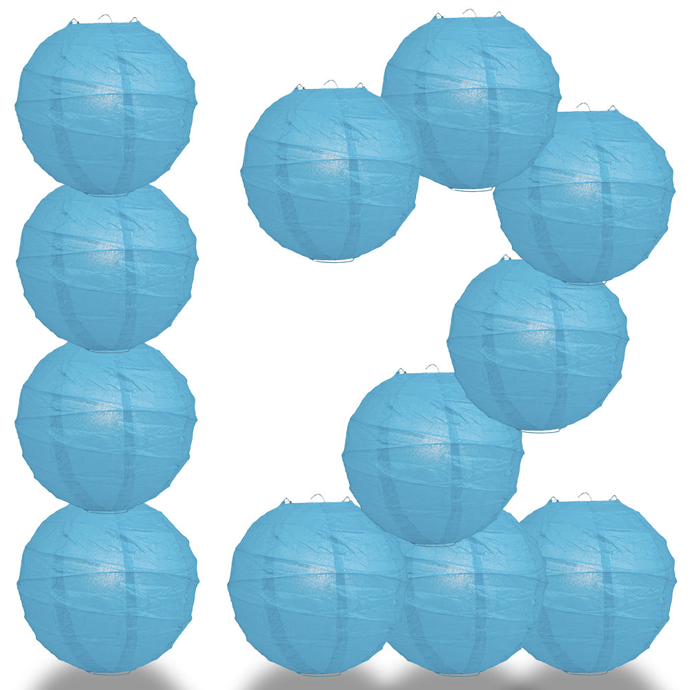 12 PACK | 12&quot;  Turquoise Blue Crisscross Ribbing, Hanging Paper Lantern Combo Set - PaperLanternStore.com - Paper Lanterns, Decor, Party Lights &amp; More