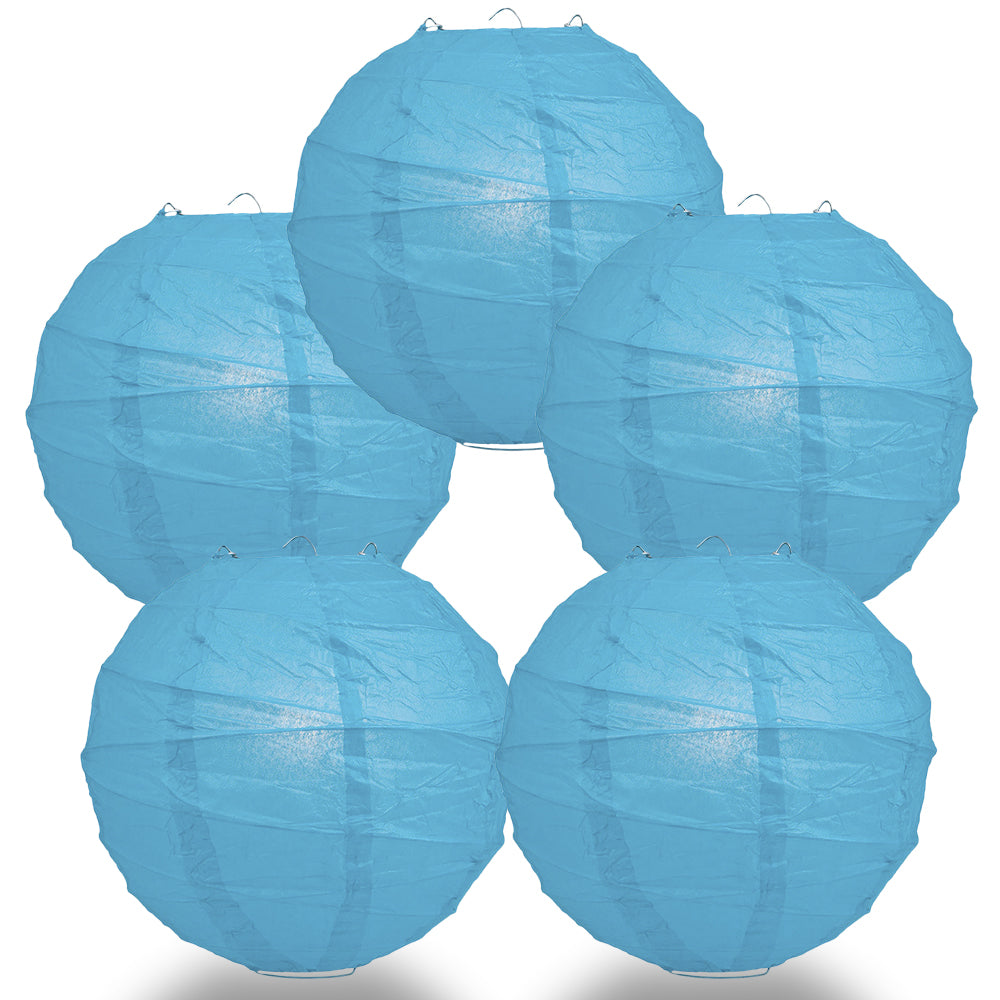 5 PACK | 12"  Turquoise Blue Crisscross Ribbing, Hanging Paper Lanterns - PaperLanternStore.com - Paper Lanterns, Decor, Party Lights & More