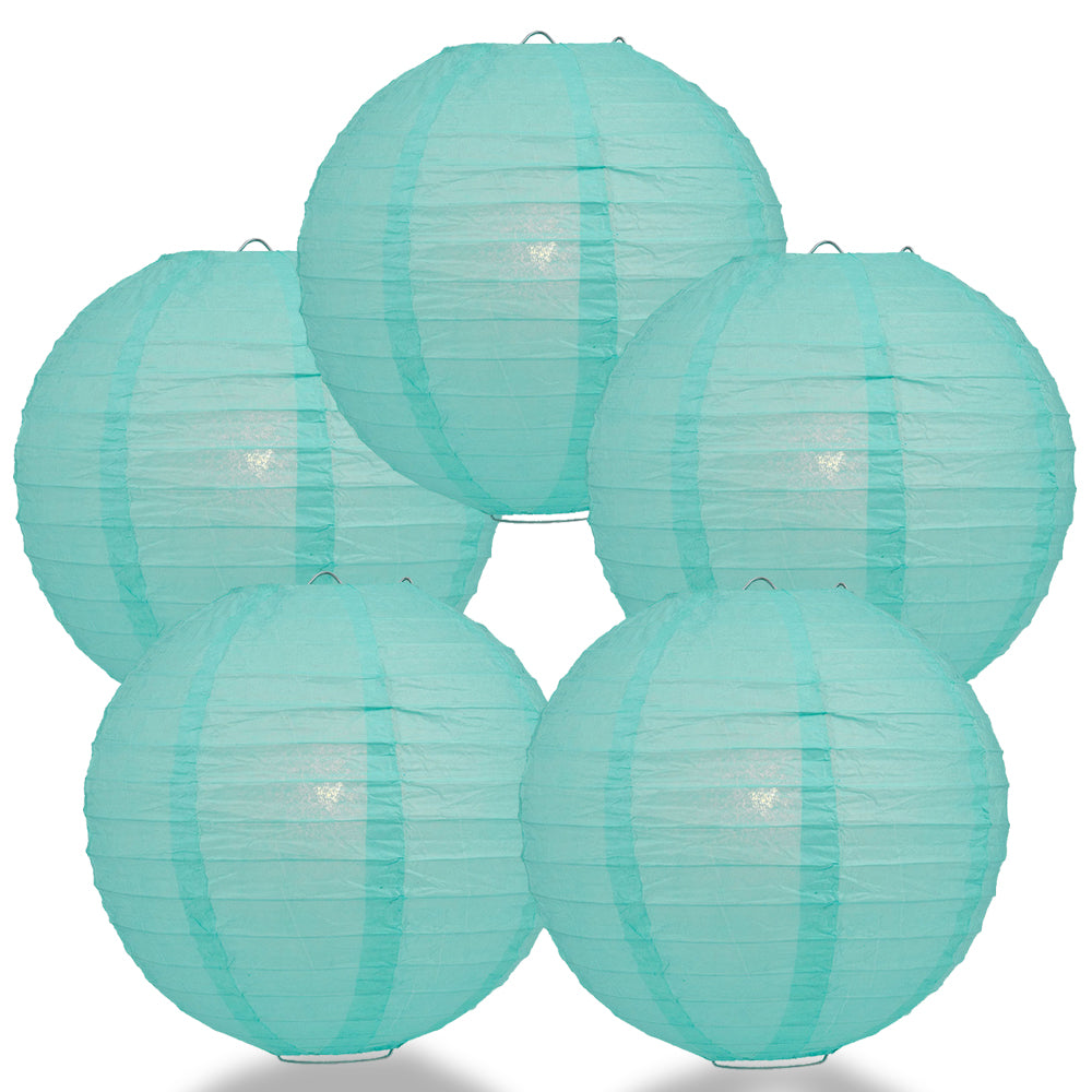 5 PACK | 12&quot; Water Blue Even Ribbing Round Paper Lanterns - PaperLanternStore.com - Paper Lanterns, Decor, Party Lights &amp; More