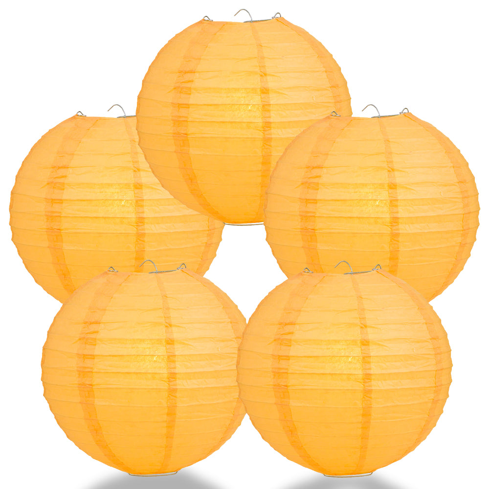 5 PACK | 12&quot; Papaya Even Ribbing Round Paper Lanterns - PaperLanternStore.com - Paper Lanterns, Decor, Party Lights &amp; More