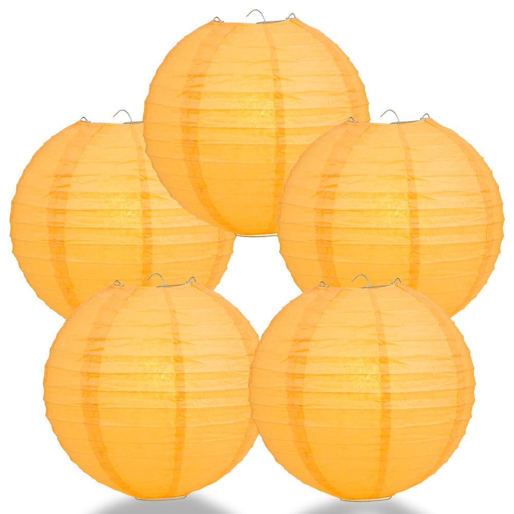 5 PACK | 12" Papaya Even Ribbing Round Paper Lanterns - PaperLanternStore.com - Paper Lanterns, Decor, Party Lights & More