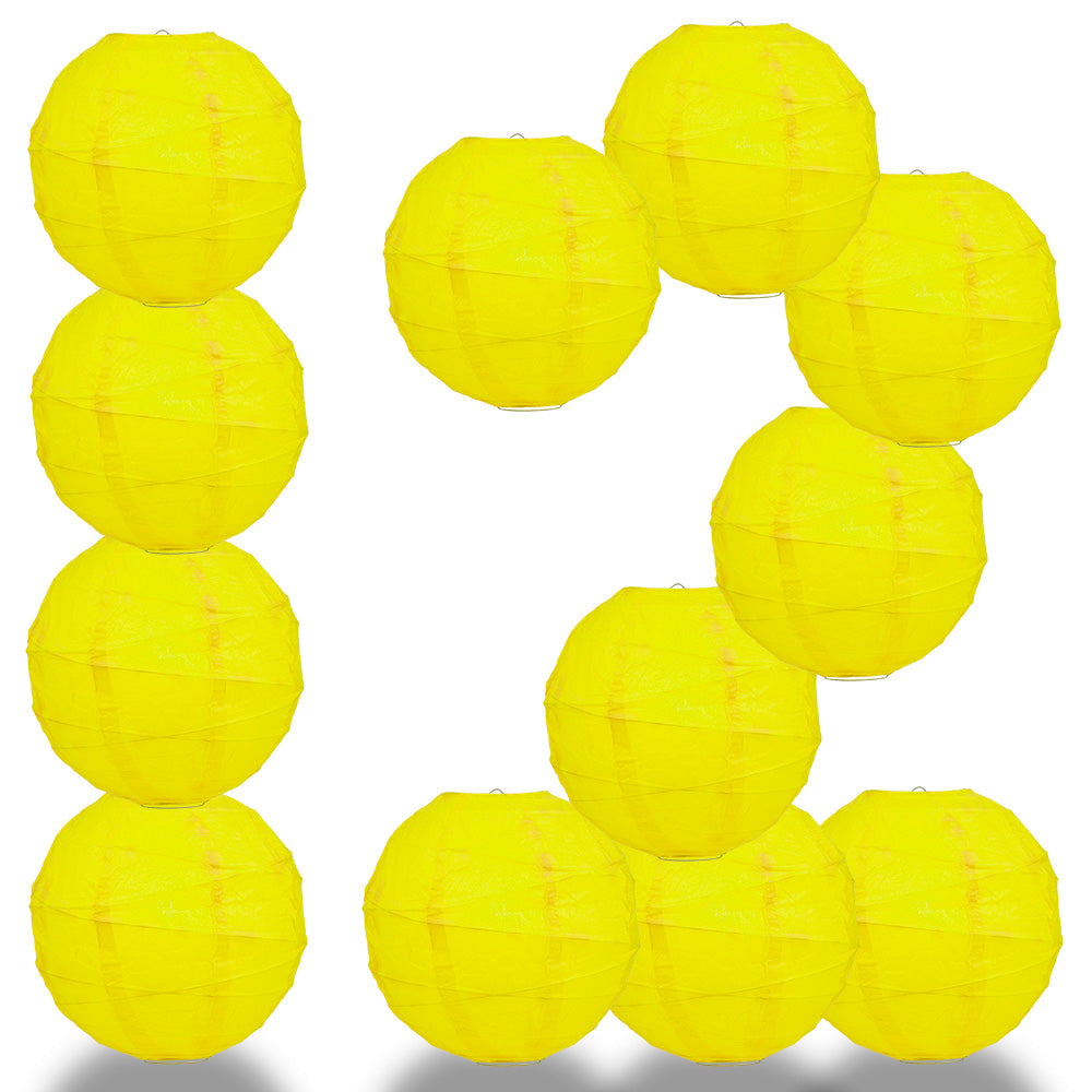 12 PACK | 12&quot;  Yellow Crisscross Ribbing, Hanging Paper Lantern Combo Set - PaperLanternStore.com - Paper Lanterns, Decor, Party Lights &amp; More