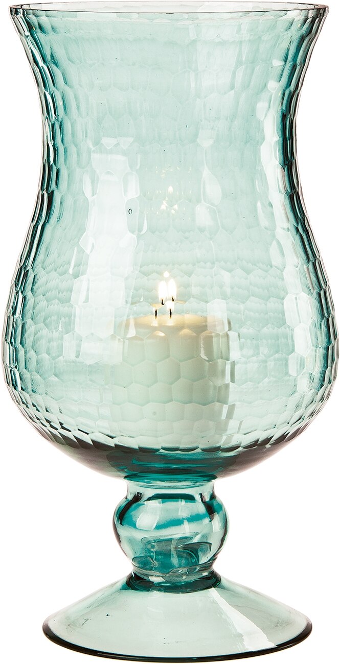 Large Ice Blue Glass Hurricane Candle Holder - PaperLanternStore.com - Paper Lanterns, Decor, Party Lights &amp; More