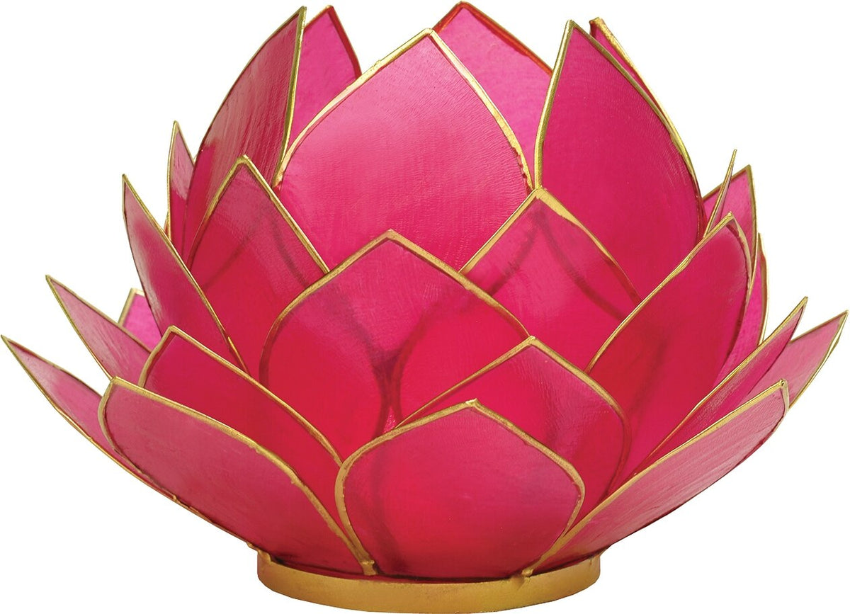 Fuchsia Pink &amp; Gold Kai Large Capiz Lotus Candle holder - PaperLanternStore.com - Paper Lanterns, Decor, Party Lights &amp; More