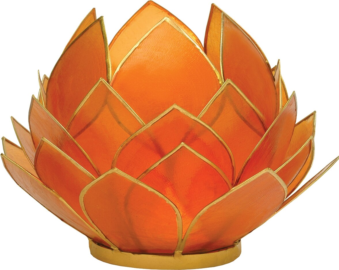 Mango Orange &amp; Gold Kai Large Capiz Lotus Candle holder - PaperLanternStore.com - Paper Lanterns, Decor, Party Lights &amp; More