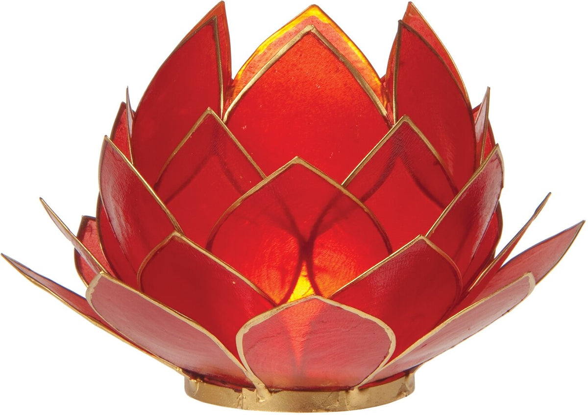 Red &amp; Gold Kai Large Capiz Lotus Candle holder - PaperLanternStore.com - Paper Lanterns, Decor, Party Lights &amp; More
