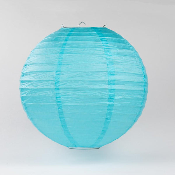 24" Baby Blue Round Paper Lantern, Even Ribbing, Hanging Decoration - PaperLanternStore.com - Paper Lanterns, Decor, Party Lights & More