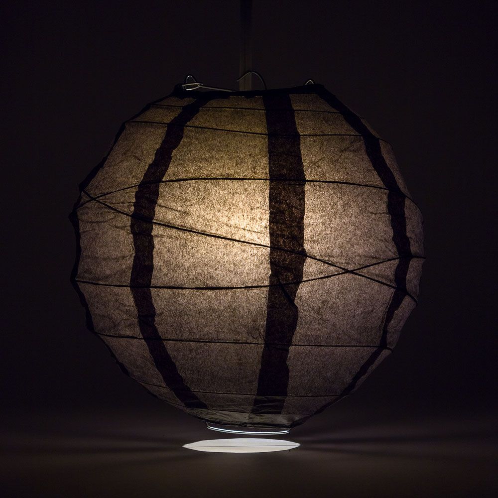 12" Black Round Paper Lantern, Crisscross Ribbing, Chinese Hanging Wedding & Party Decoration - PaperLanternStore.com - Paper Lanterns, Decor, Party Lights & More