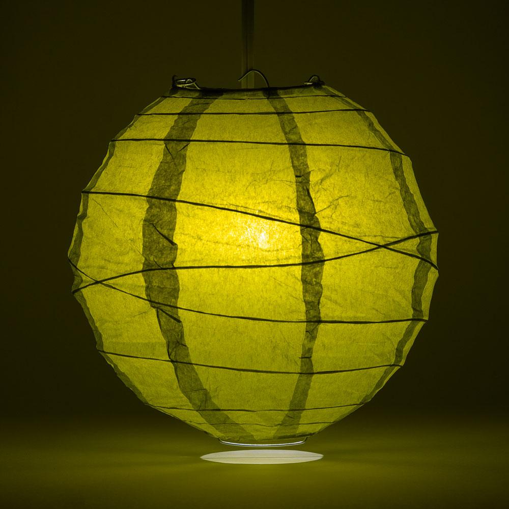 BLOWOUT BULK PACK (5) 24&quot; Chartreuse Yellow Green Round Paper Lantern, Crisscross Ribbing, Hanging