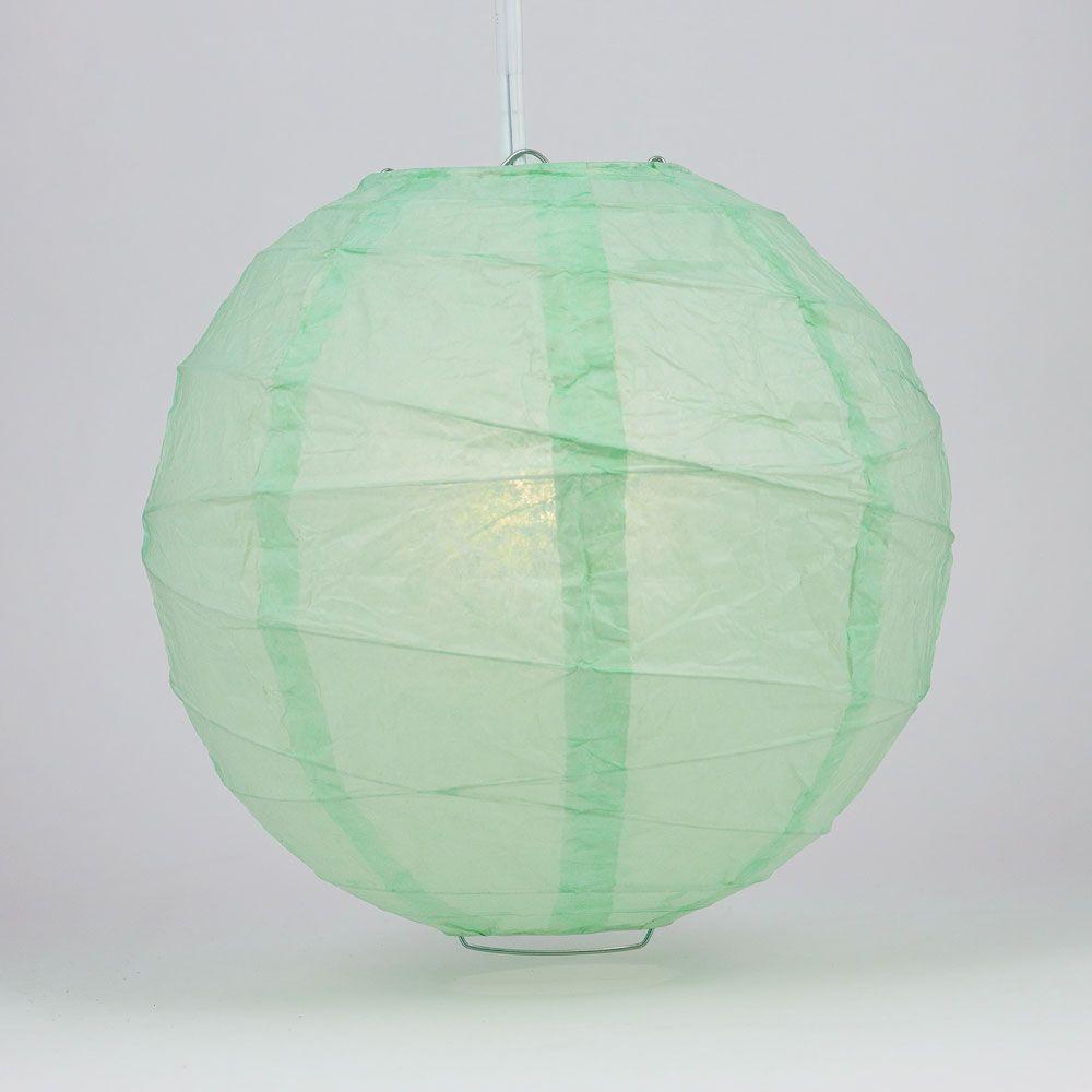 BLOWOUT BULK PACK (5) 20&quot; Cool Mint Green Round Paper Lantern, Crisscross Ribbing, Chinese Hanging Wedding &amp; Party Decoration