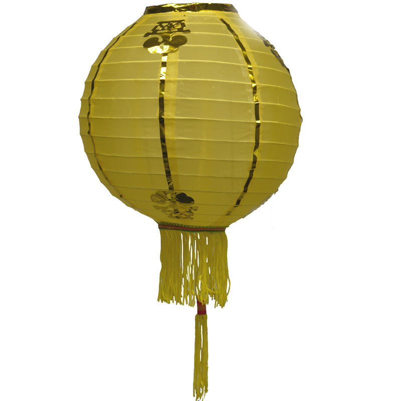 14&quot; Gold Yellow Traditional Nylon Chinese Lantern w/ Tassel - PaperLanternStore.com - Paper Lanterns, Decor, Party Lights &amp; More