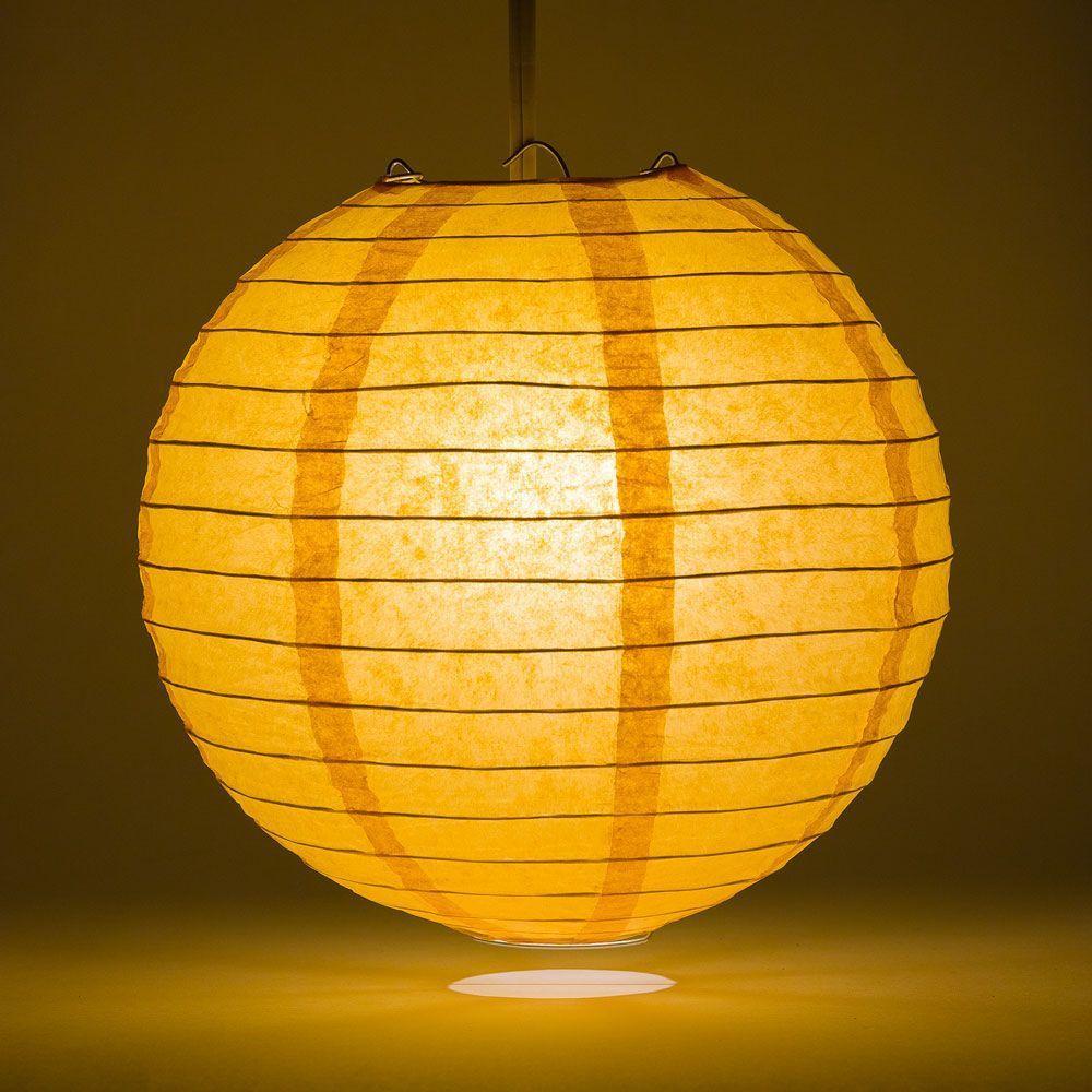 Lit Papaya Round Paper Lantern, Even Ribbing, Chinese Hanging Wedding &amp; Party 