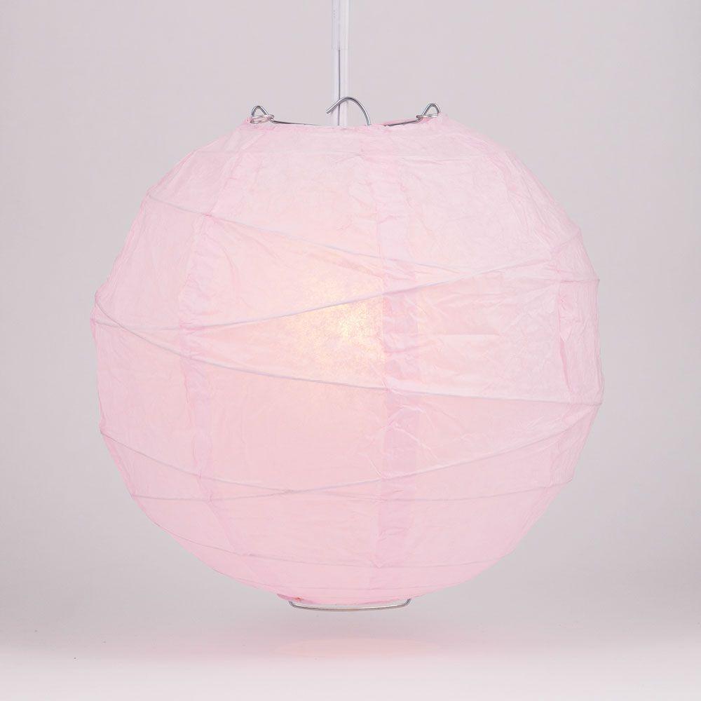 BULK PACK (12) 20&quot; Pink Round Paper Lantern, Crisscross Ribbing, Chinese Hanging Wedding &amp; Party Decoration