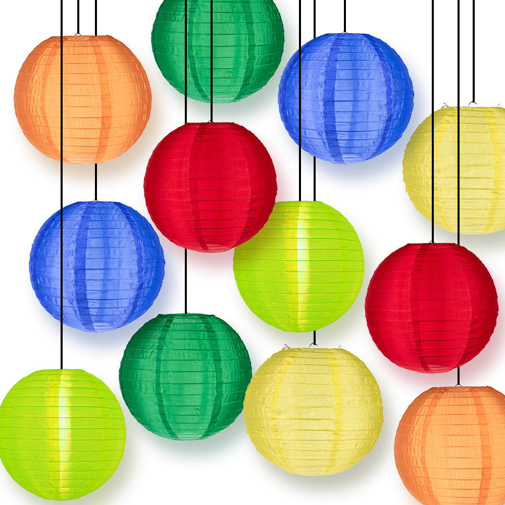 14&quot; Rainbow Celebration Party Pack Shimmering Nylon Lantern Combo Set (12-PACK) - PaperLanternStore.com - Paper Lanterns, Decor, Party Lights &amp; More