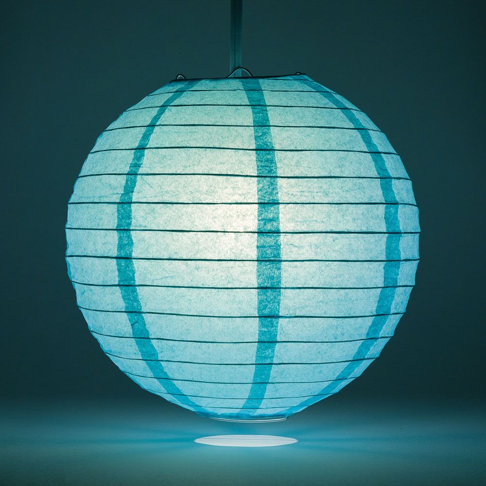 10" Water Blue Round Paper Lantern, Even Ribbing, Chinese Hanging Wedding & Party Decoration - PaperLanternStore.com - Paper Lanterns, Decor, Party Lights & More