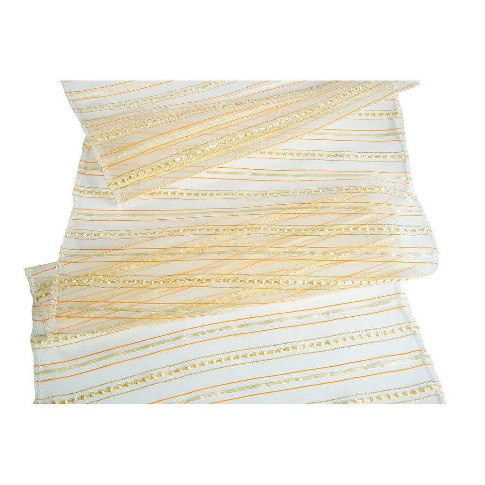Ivory Cobalt Blue Organza Stripe Table Runner - PaperLanternStore.com - Paper Lanterns, Decor, Party Lights &amp; More