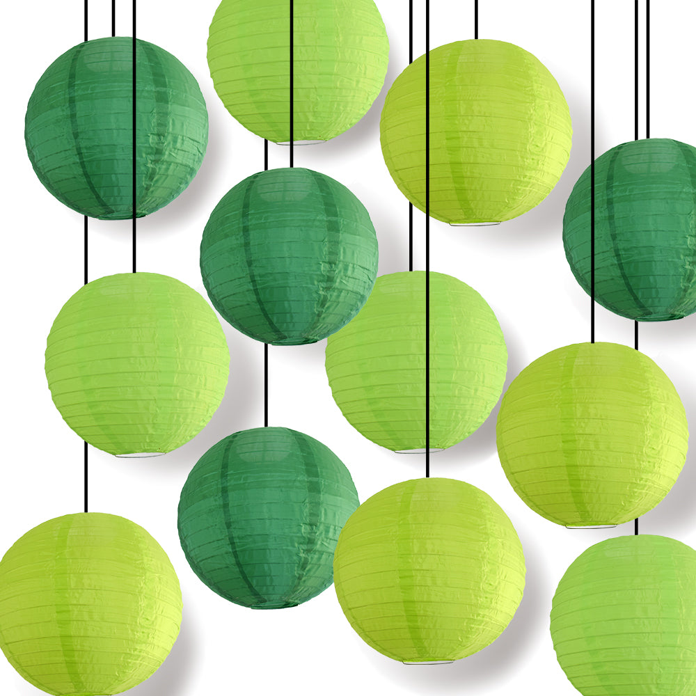 12-Pack of Jumbo Multicolor Green Nylon Lanterns Party Pack