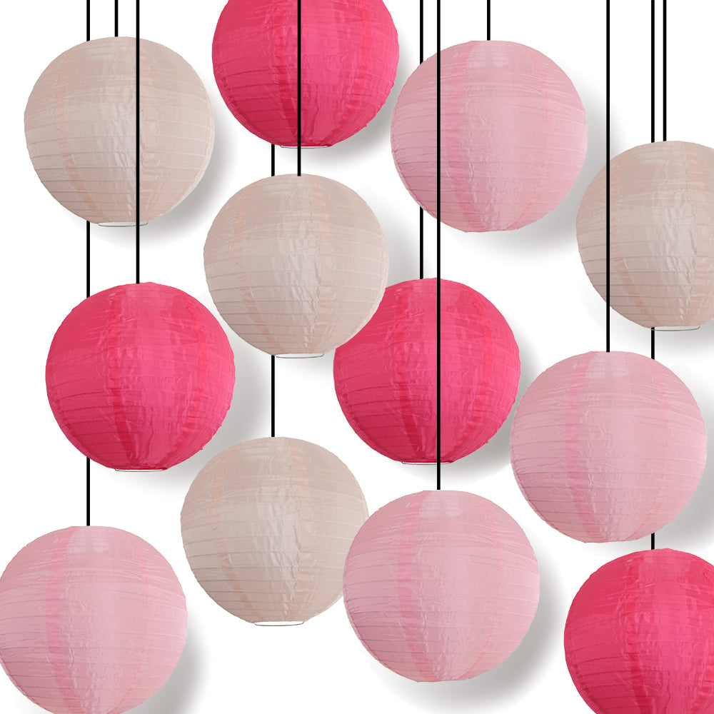12-Pack of Jumbo Multicolor Pink Nylon Lanterns Party Pack