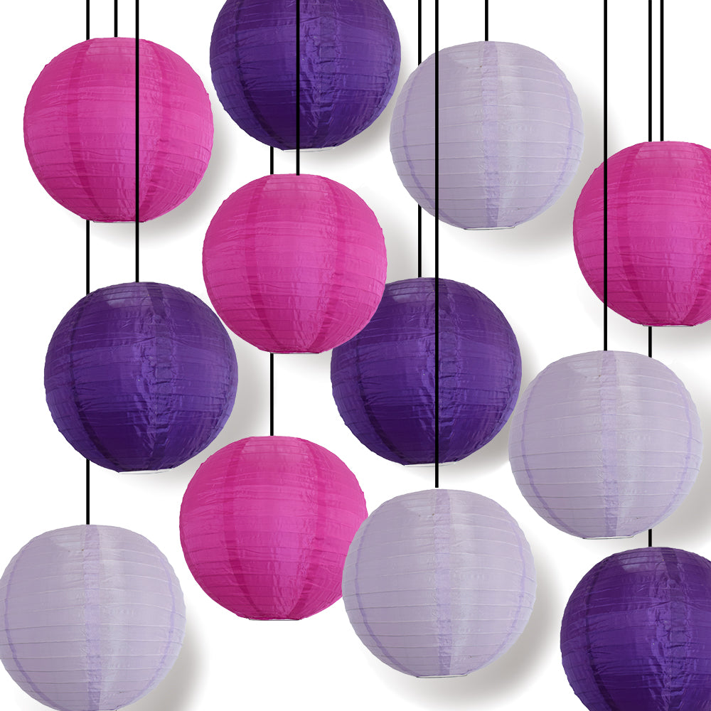 BLOWOUT 12-Pack of Jumbo Multicolor Purple Nylon Lanterns Party Pack