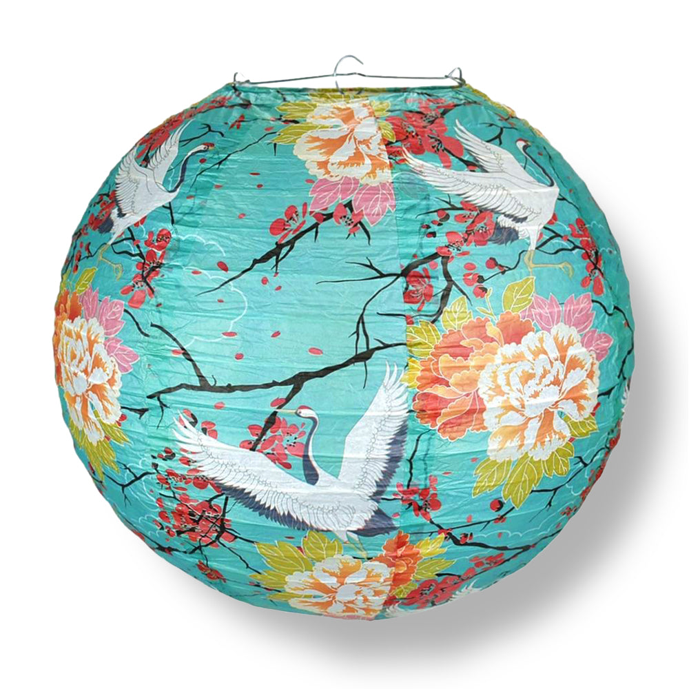 14 Inch Crane and Cherry Blossom Premium Paper Lantern - PaperLanternStore.com - Paper Lanterns, Decor, Party Lights &amp; More