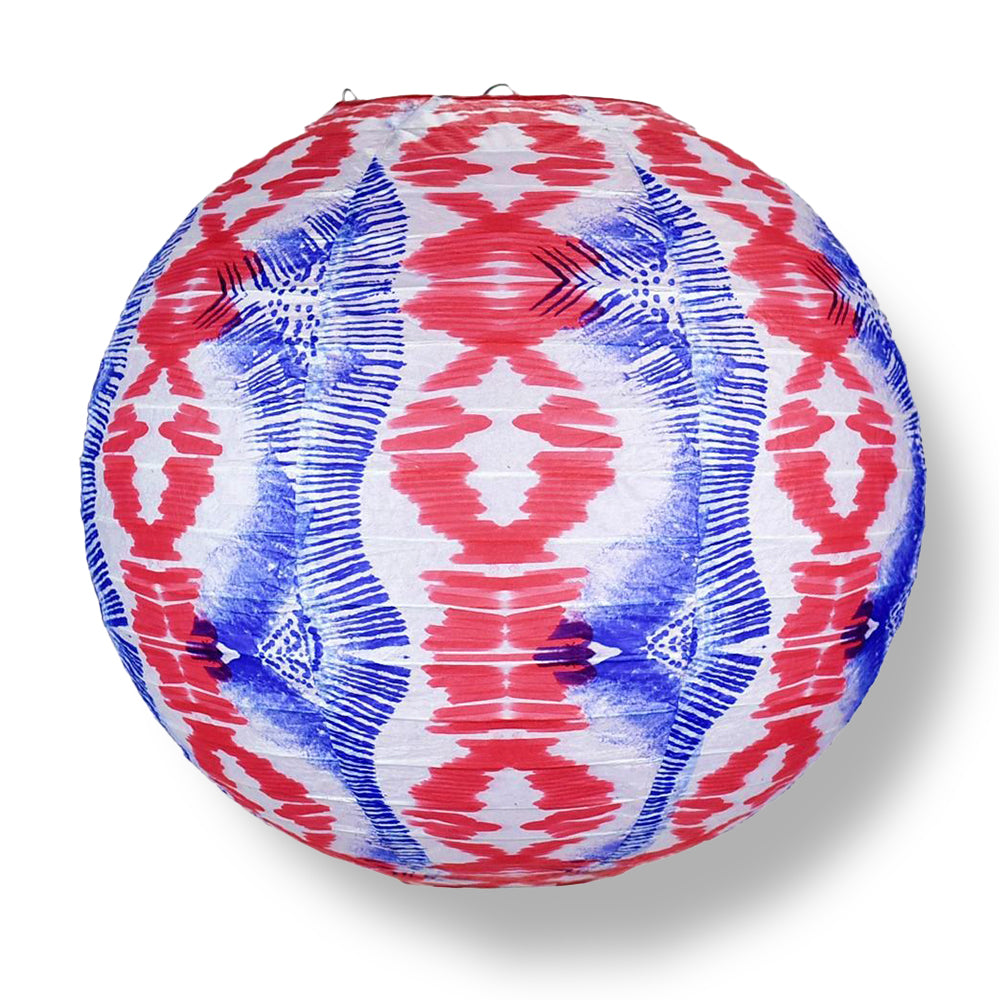 14 Inch Bohemian Painted Spirit Red, White, Blue Patterned Premium Paper Lantern - PaperLanternStore.com - Paper Lanterns, Decor, Party Lights &amp; More