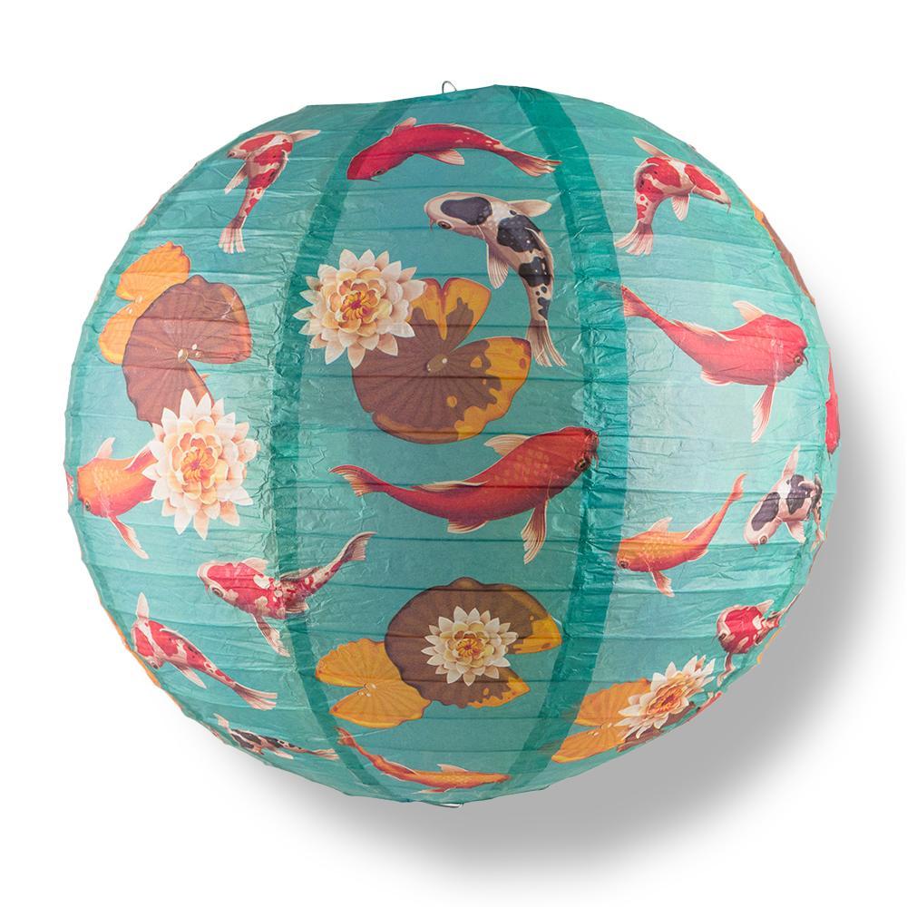 14" Japanese Koi Fish Pond Patterned Paper Lantern - PaperLanternStore.com - Paper Lanterns, Decor, Party Lights & More