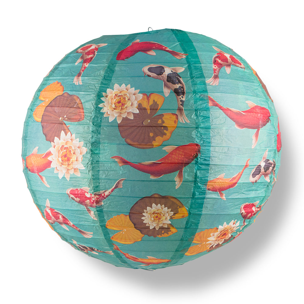 5 PACK | 14" Japanese Koi Fish Pond Patterned Paper Lantern - PaperLanternStore.com - Paper Lanterns, Decor, Party Lights & More