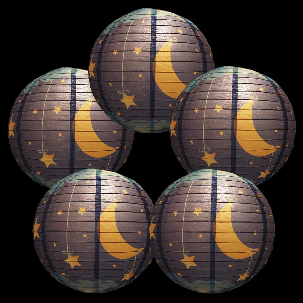 5 PACK | 14&quot; Artisan Print Starry Sky Lullaby Paper Lantern (Blue)