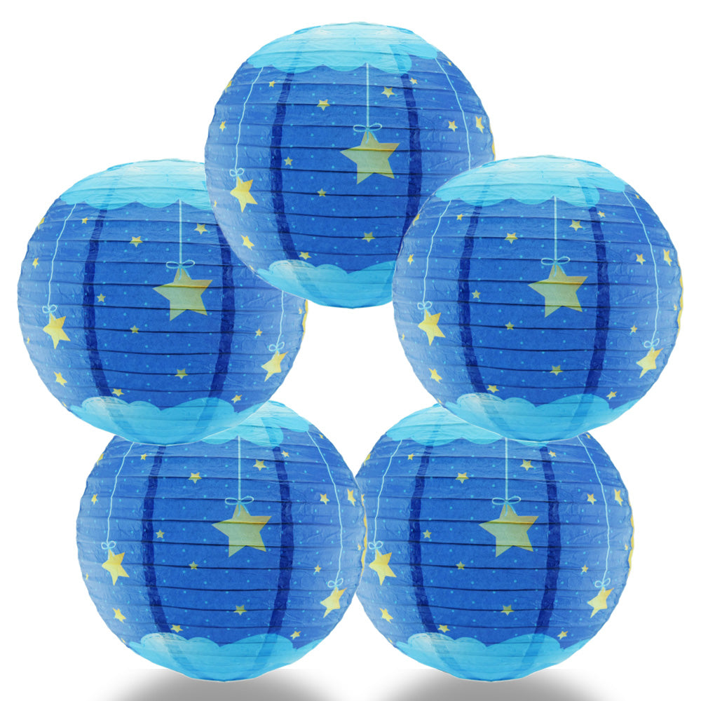 5 PACK | 14&quot; Artisan Print Starry Sky Lullaby Paper Lantern (Blue)