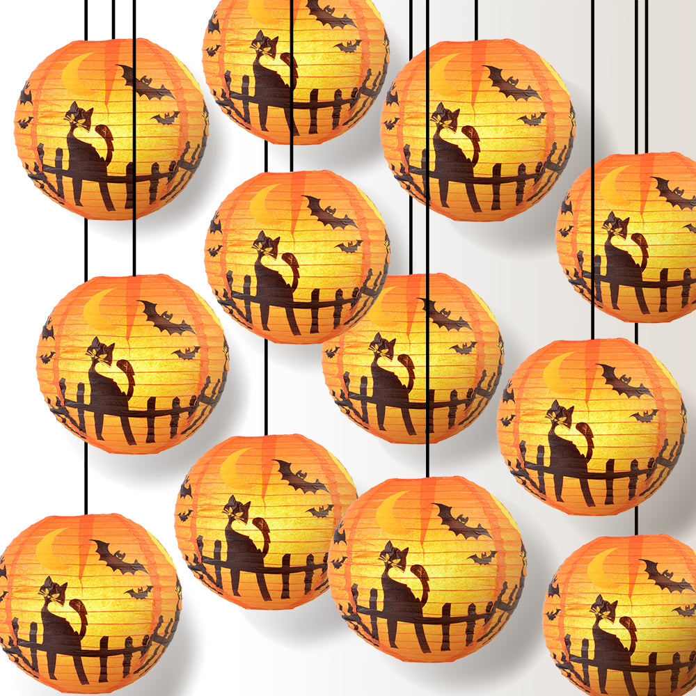 12 PACK | 14&quot; Black Cat Halloween Paper Lantern - PaperLanternStore.com - Paper Lanterns, Decor, Party Lights &amp; More