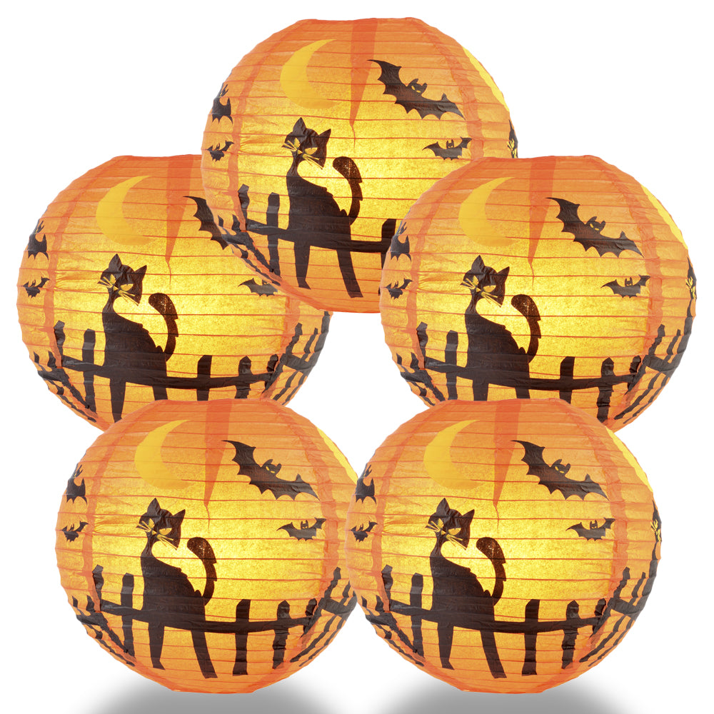 5 PACK | 14" Black Cat Halloween Paper Lantern - PaperLanternStore.com - Paper Lanterns, Decor, Party Lights & More