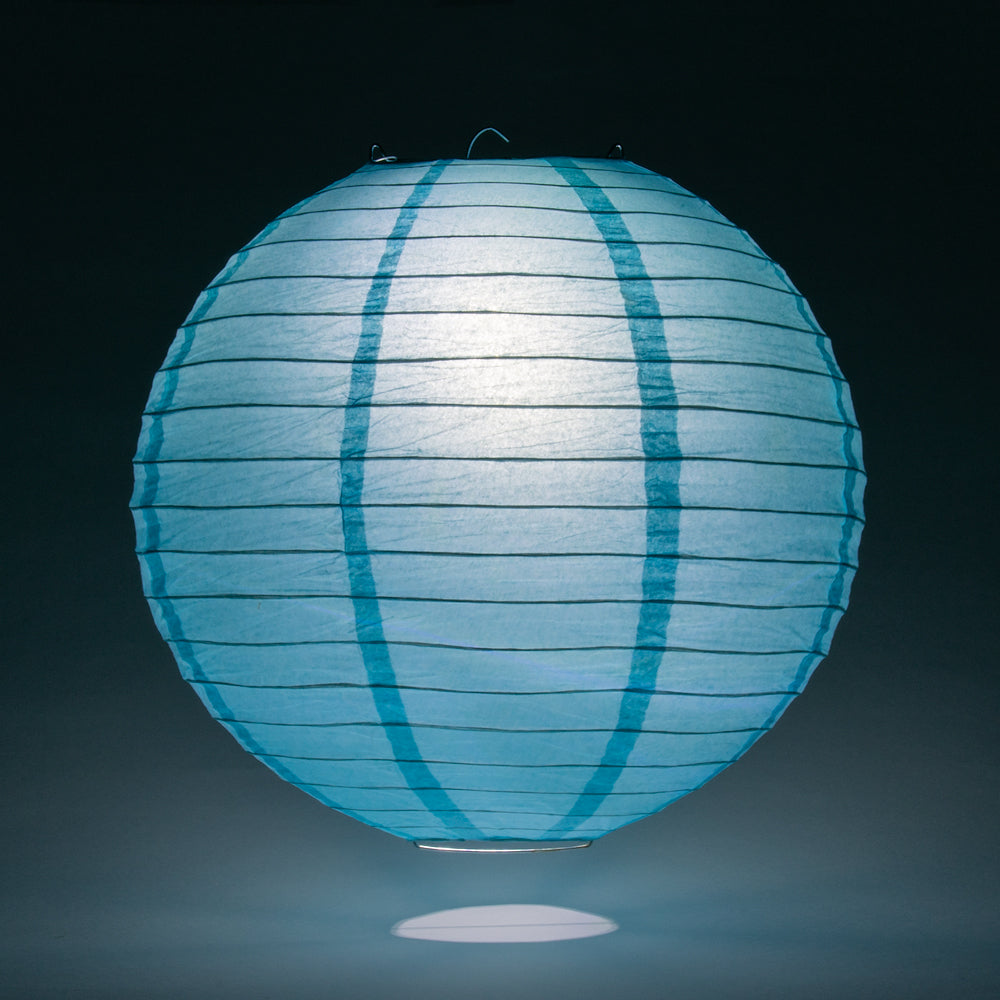 16" Baby Blue Round Paper Lantern, Even Ribbing, Hanging Decoration - PaperLanternStore.com - Paper Lanterns, Decor, Party Lights & More