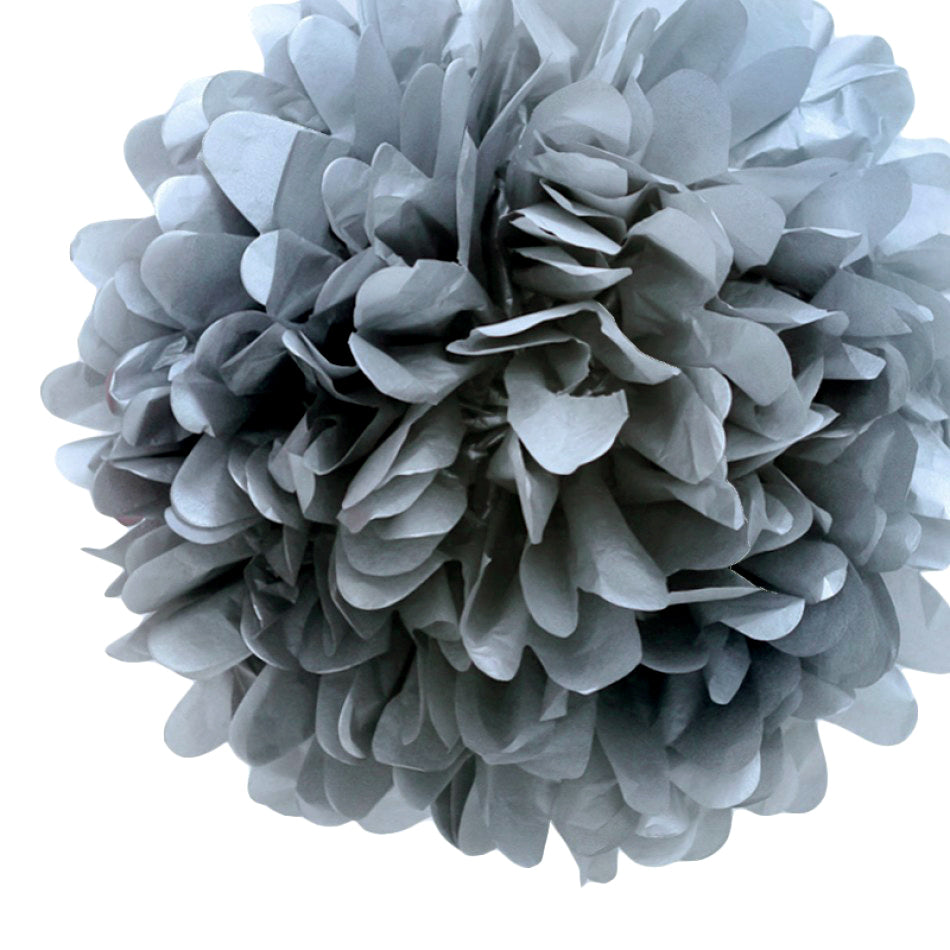 EZ-Fluff 16'' Silver Tissue Paper Pom Poms Flowers Balls, Decorations (4 PACK) - PaperLanternStore.com - Paper Lanterns, Decor, Party Lights & More