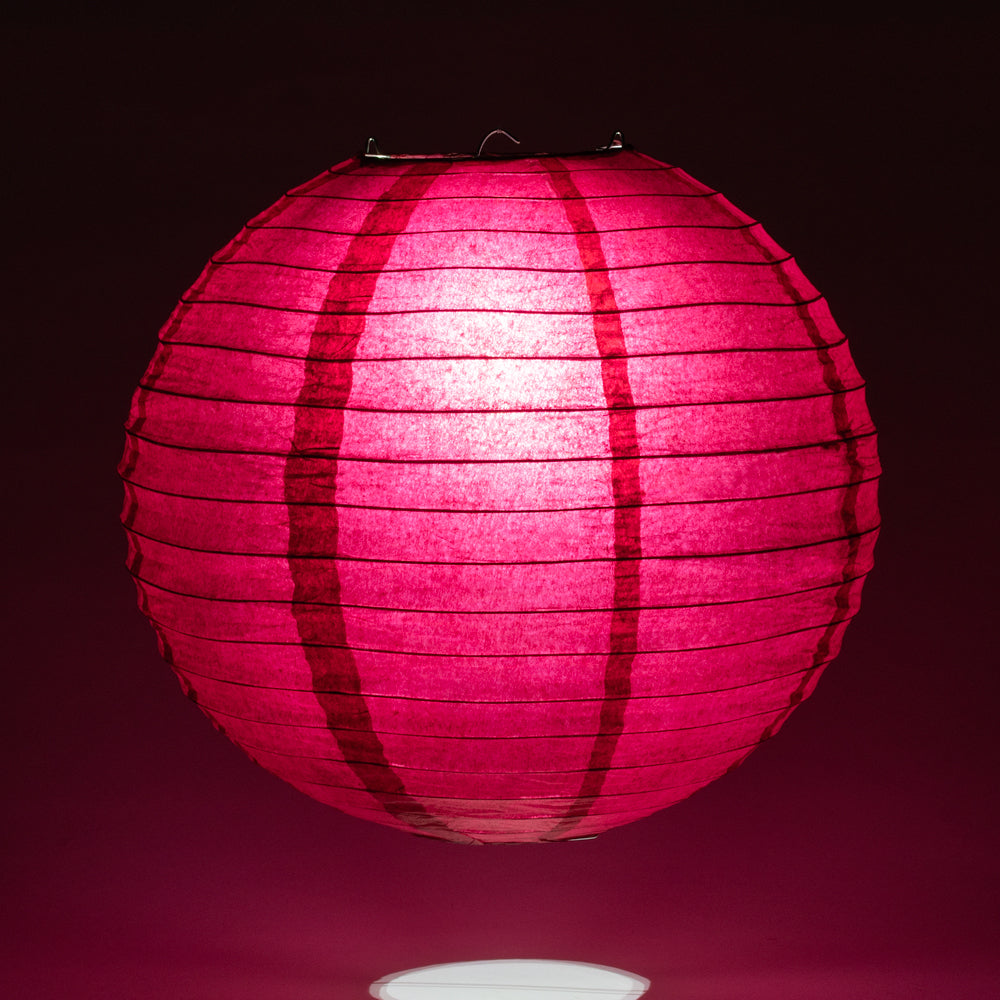 16" Velvet Rose Red Round Paper Lantern, Even Ribbing, Hanging Decoration - PaperLanternStore.com - Paper Lanterns, Decor, Party Lights & More