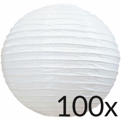 BULK PACK (100) 18" White Round Paper Lanterns, Even Ribbing, Hanging Decoration - PaperLanternStore.com - Paper Lanterns, Decor, Party Lights & More