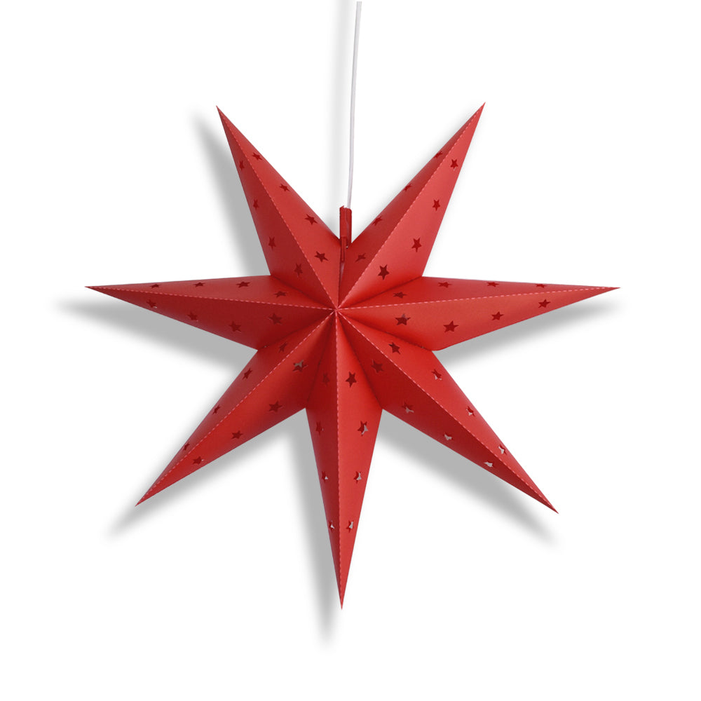 LANTERN + CORD + BULB | 18&quot; Red 7-Point Weatherproof Star Lantern Lamp, Hanging Decoration
