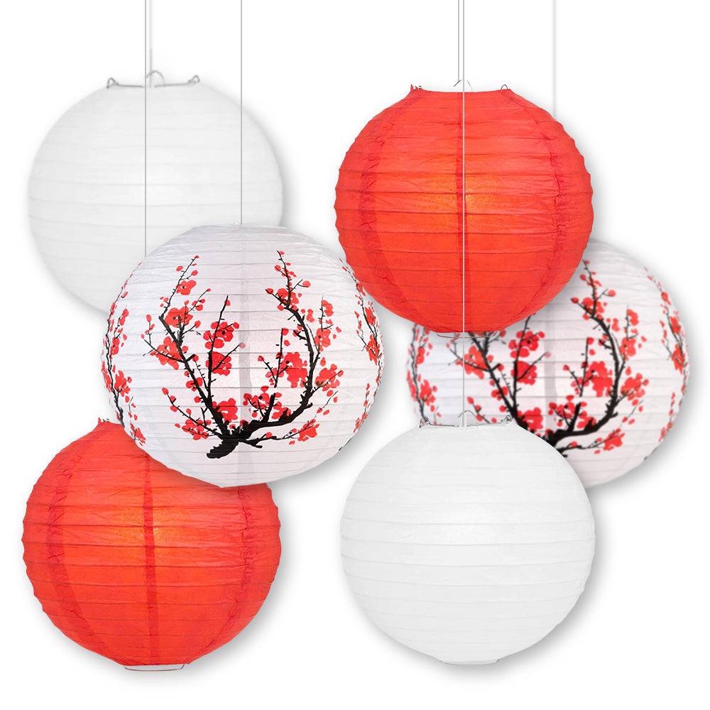 16&quot; Plum Tree Blossom 6pc Paper Lantern Party Pack