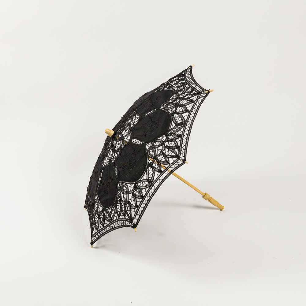 32&quot; Black Lace Cotton Fabric Parasol Umbrella w/ Metal Frame - PaperLanternStore.com - Paper Lanterns, Decor, Party Lights &amp; More