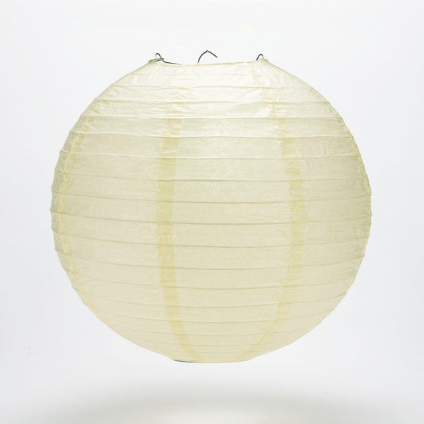 12" Ivory Round Paper Lantern, Even Ribbing, Hanging Decoration - PaperLanternStore.com - Paper Lanterns, Decor, Party Lights & More