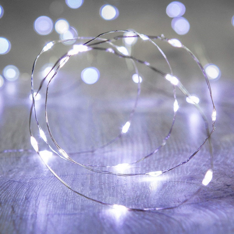 7.5 FT|20 LED Battery Operated Cool White Fairy String Lights With Copper Wire - PaperLanternStore.com - Paper Lanterns, Decor, Party Lights &amp; More