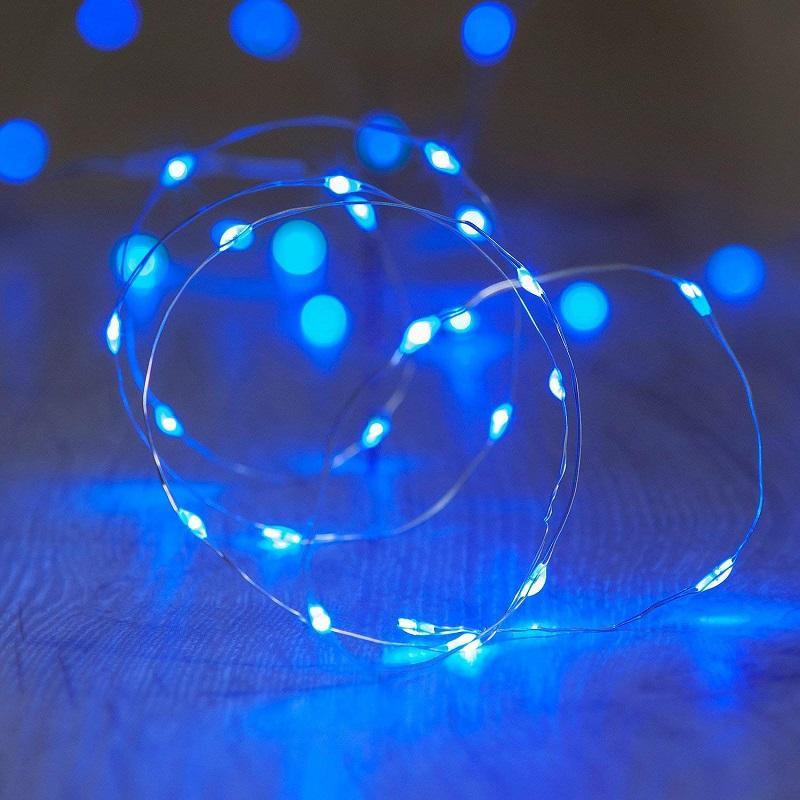 7 FT | 20 LED Weatherproof Battery Operated Copper Wire Blue Fairy String Lights With Timer - PaperLanternStore.com - Paper Lanterns, Decor, Party Lights &amp; More
