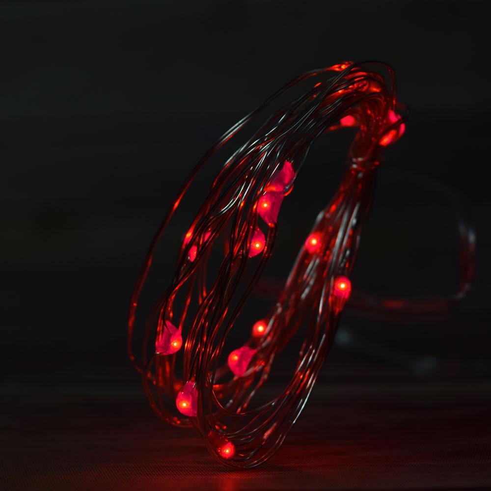 7 FT | 20 LED Weatherproof Battery Operated Copper Wire Red Fairy String Lights With Timer - PaperLanternStore.com - Paper Lanterns, Decor, Party Lights &amp; More