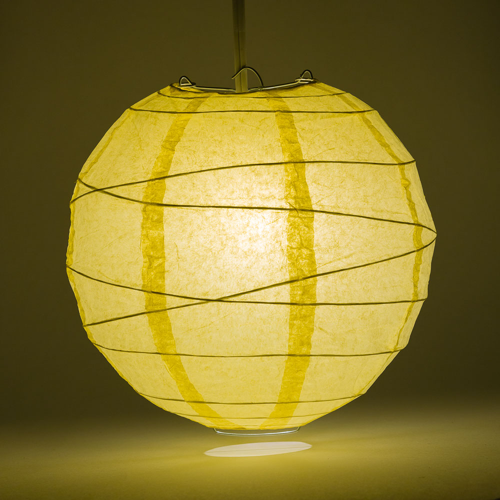 24" Lemon Yellow Chiffon Round Paper Lantern, Crisscross Ribbing, Chinese Hanging Wedding & Party Decoration - PaperLanternStore.com - Paper Lanterns, Decor, Party Lights & More