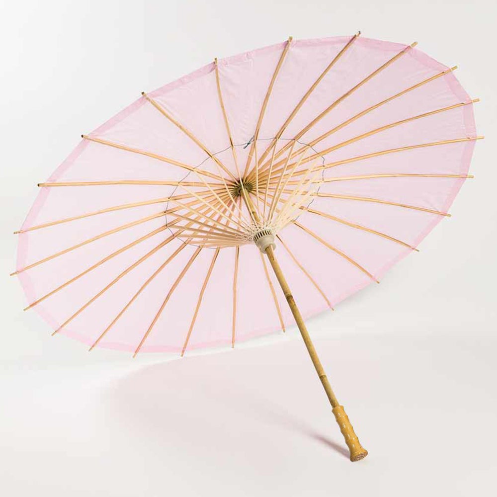 BULK PACK (6) 32&quot; Pink Paper Parasol Umbrellas with Elegant Handles