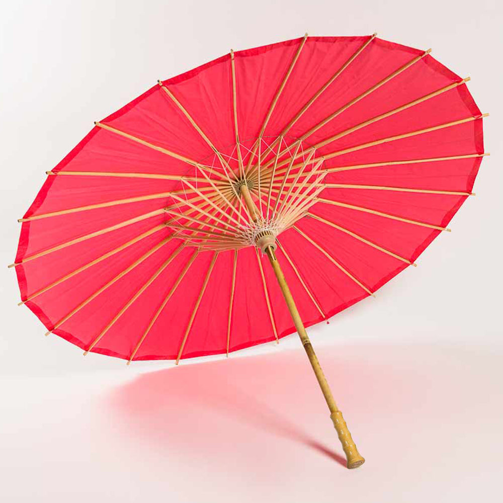 BULK PACK (10-Pack) 32&quot; Red Paper Parasol Umbrella with Elegant Handle