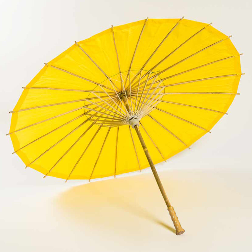 BULK PACK (10-Pack) 32&quot; Yellow Paper Parasol Umbrella with Elegant Handle